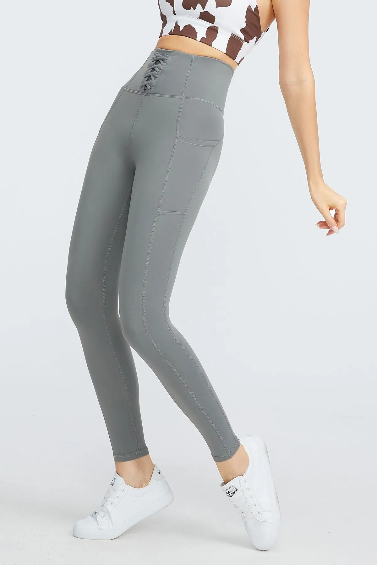 High Rise Lace-Up Leggings With Pockets