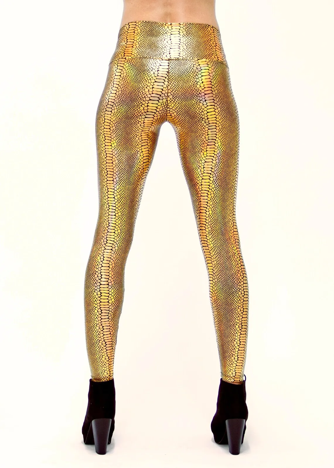 Holographic Gold Snake Print High Waisted Women's Leggings: Snake Skin// Animal Print