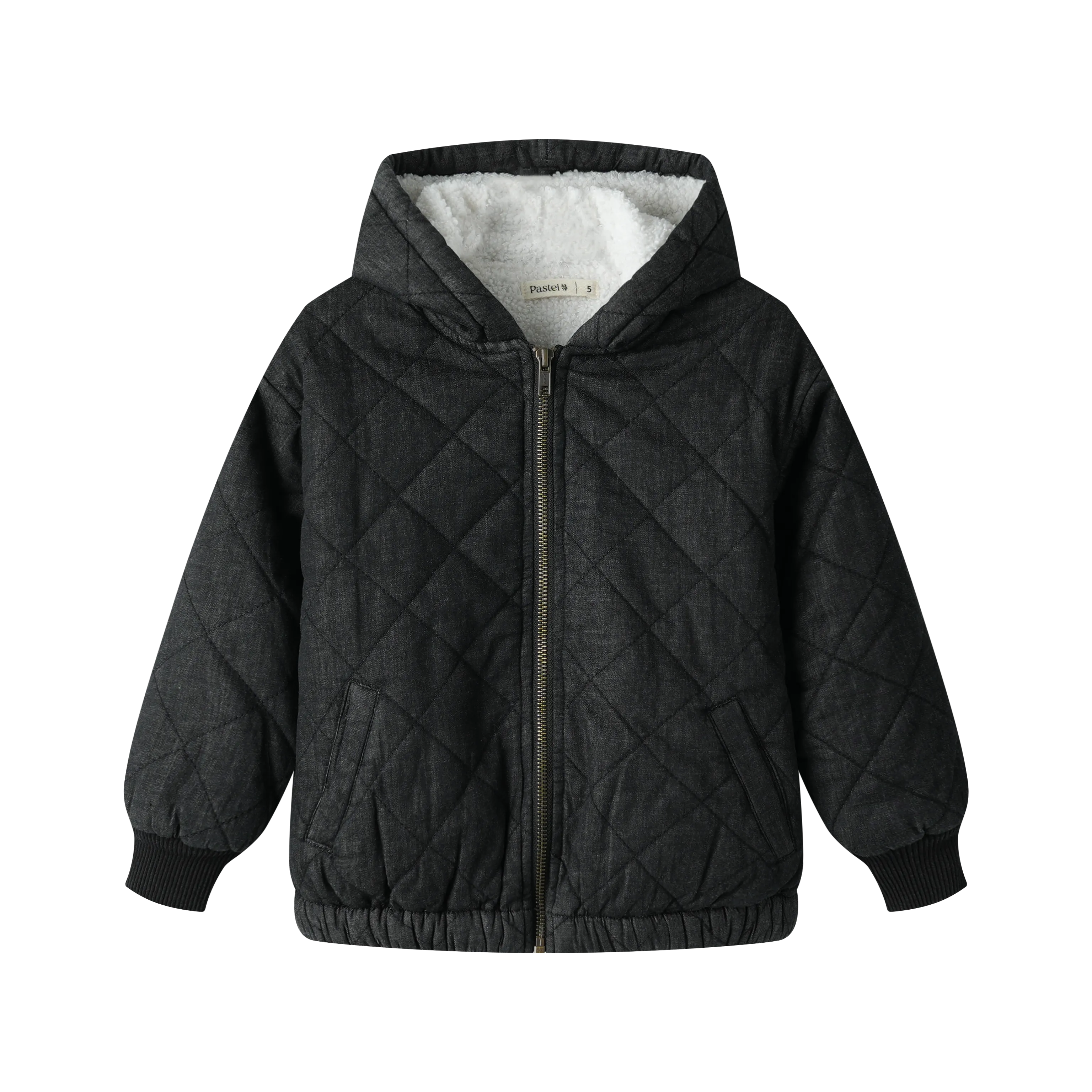 hooded quilted jacket - black denim