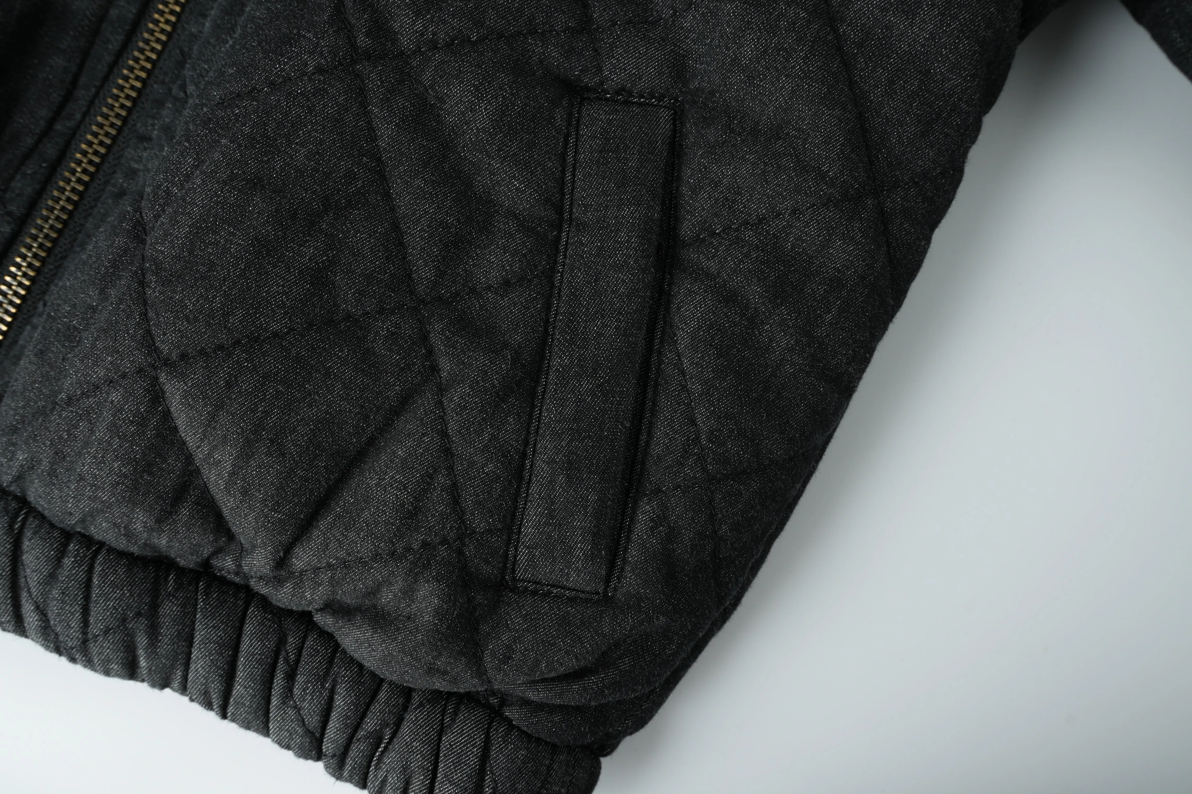 hooded quilted jacket - black denim