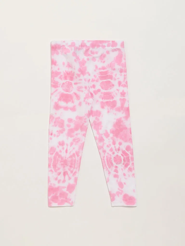 HOP Kids Pink & White Giraffe Print Leggings