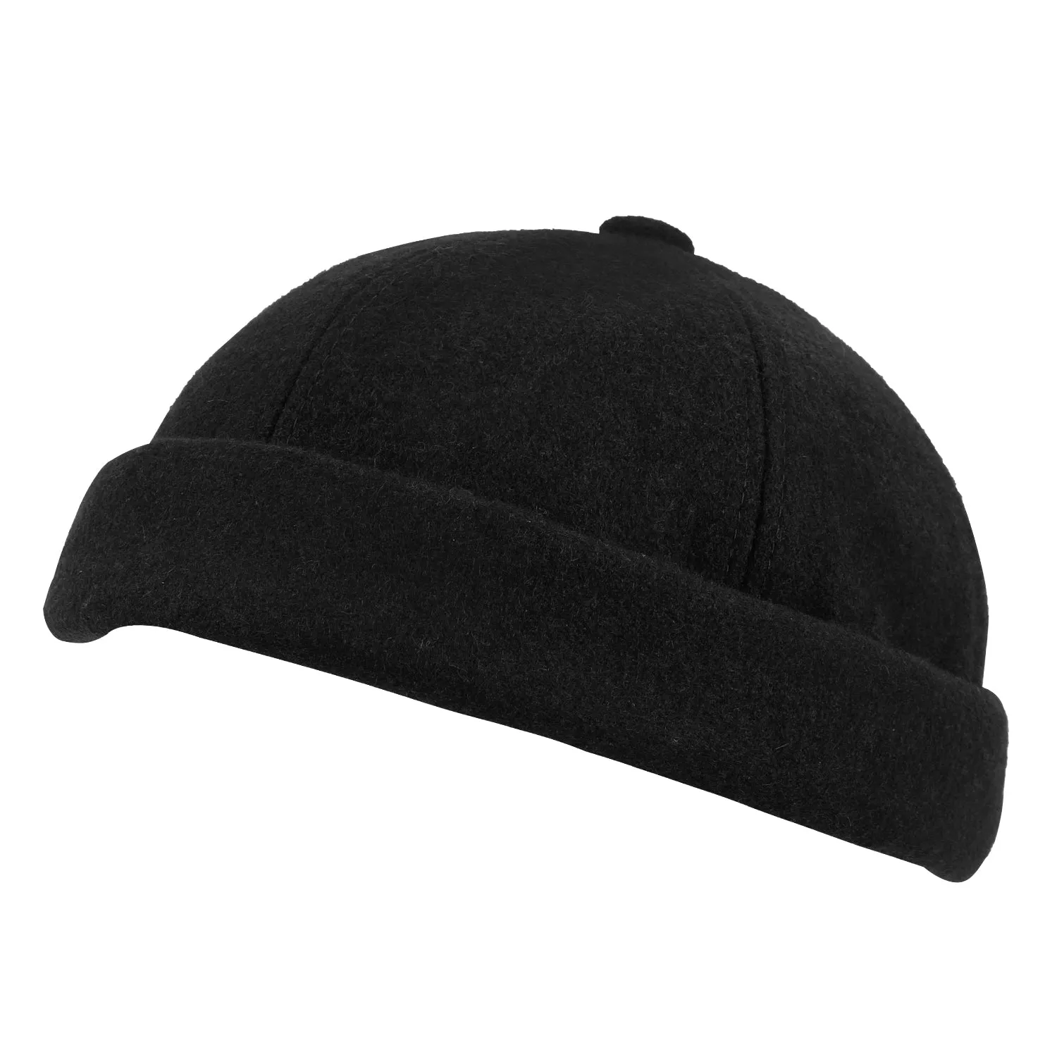 ililily Solid Color Wool Blend Short Beanie Faux Leather Strap Hat Soft Cap