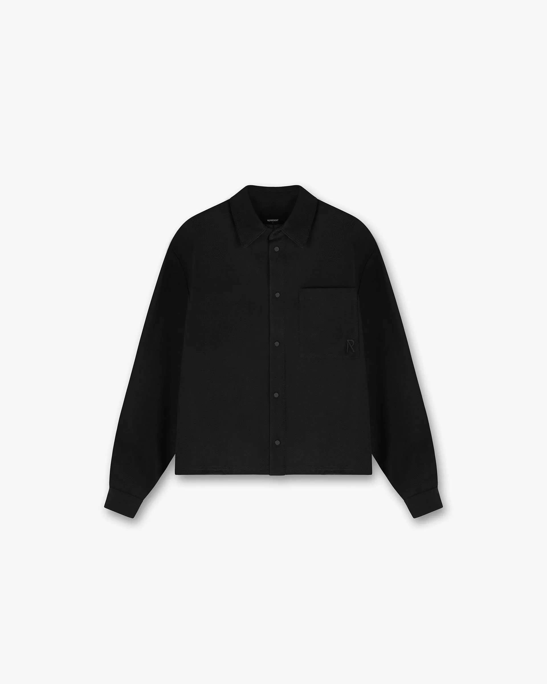 Initial Cropped Dress Shirt - Black