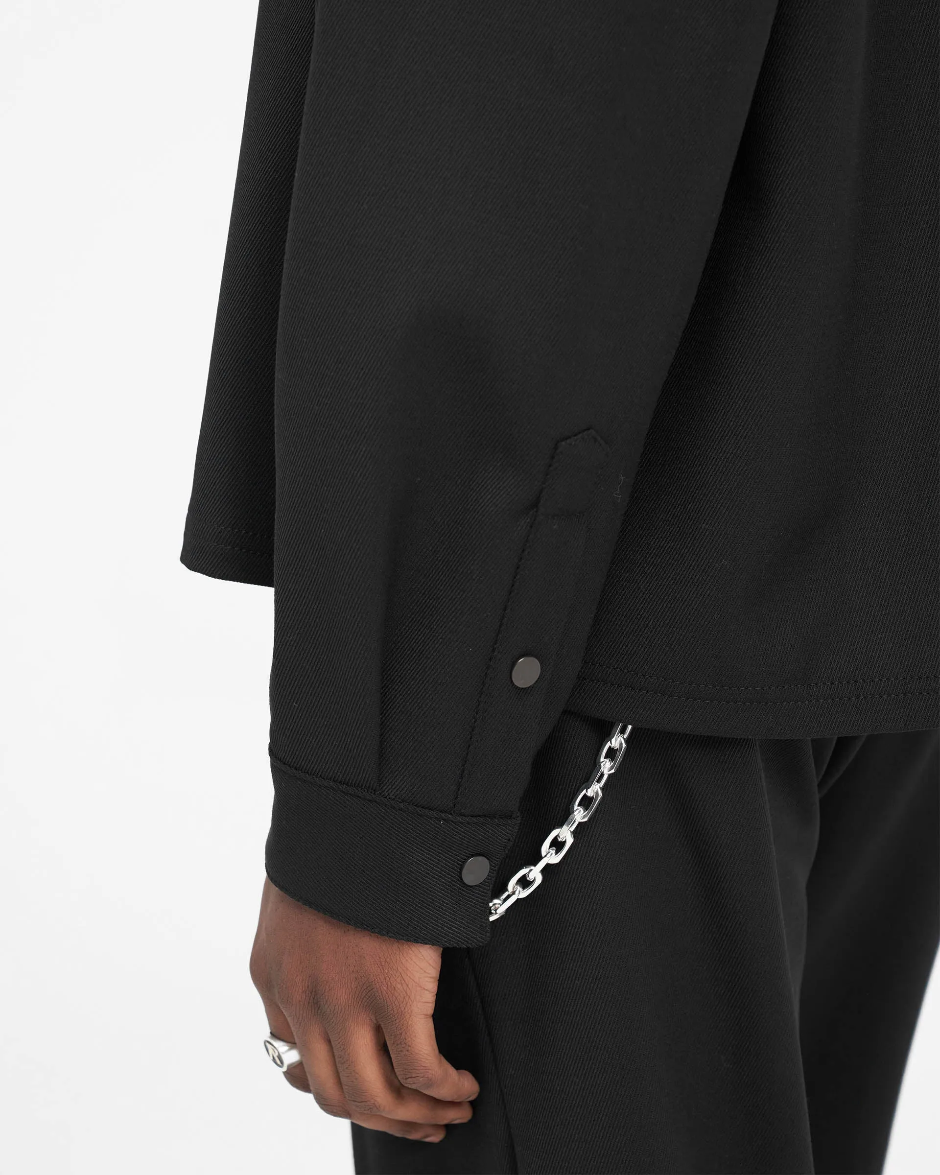 Initial Cropped Dress Shirt - Black