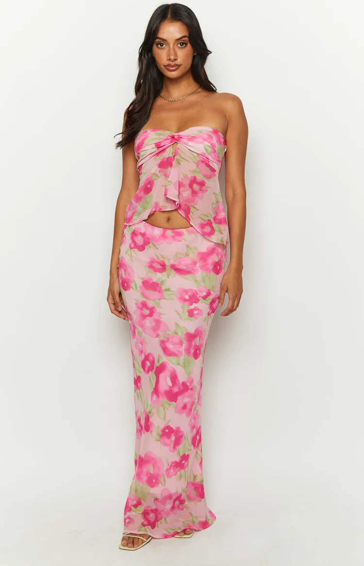 Jacqulin Pink Floral Print Maxi Skirt