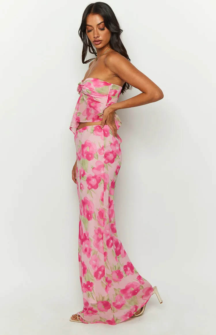 Jacqulin Pink Floral Print Maxi Skirt