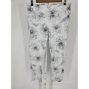 Jockey Womens Sz L Cropped Compression Athletic Leggings Black White Floral