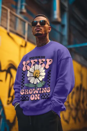 Keep Growing Purple Front Typographic Printed Sweatshirt