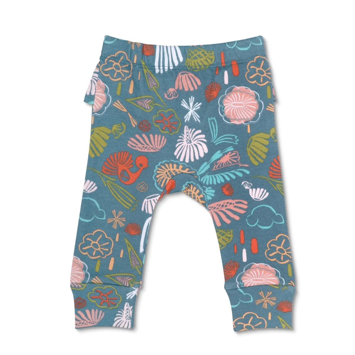 KEFE Ruffle Pants - Teal Flower Garden