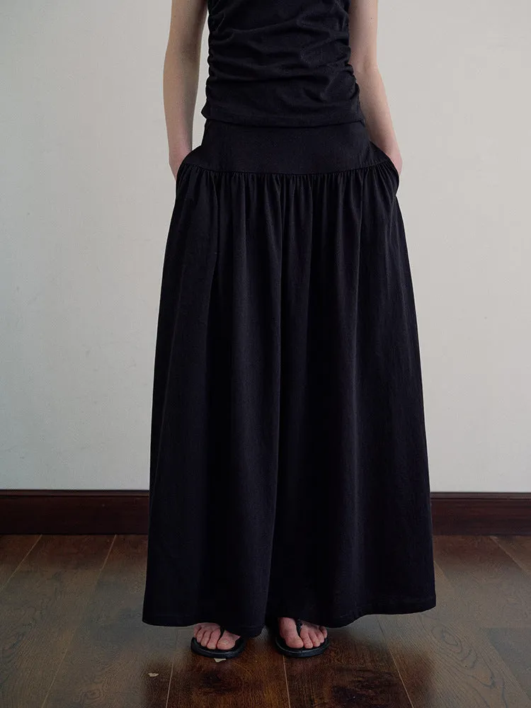 Knit Waist Cinched Pleated Skirt