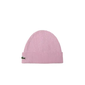 Lacoste Unisex Ribbed Wool Beanie (Pink)