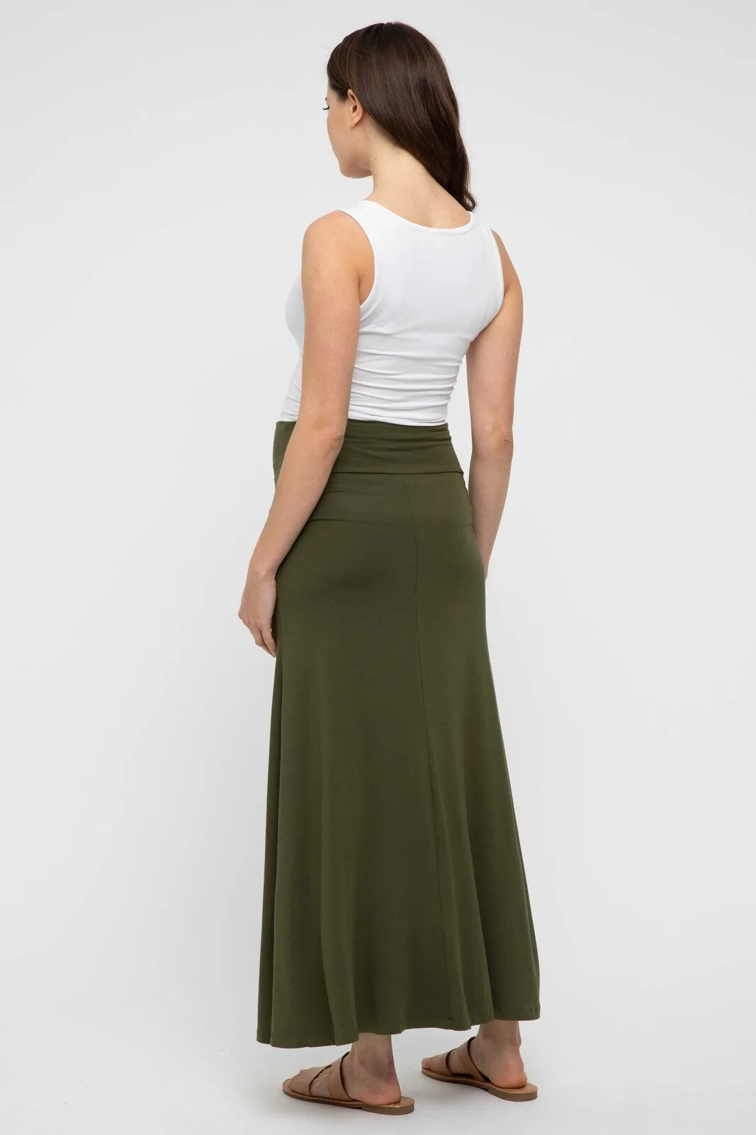 Lana Long Maternity Skirt - Dark Olive