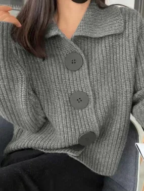 LANFUBEISI - Knit Big Button Cardigan