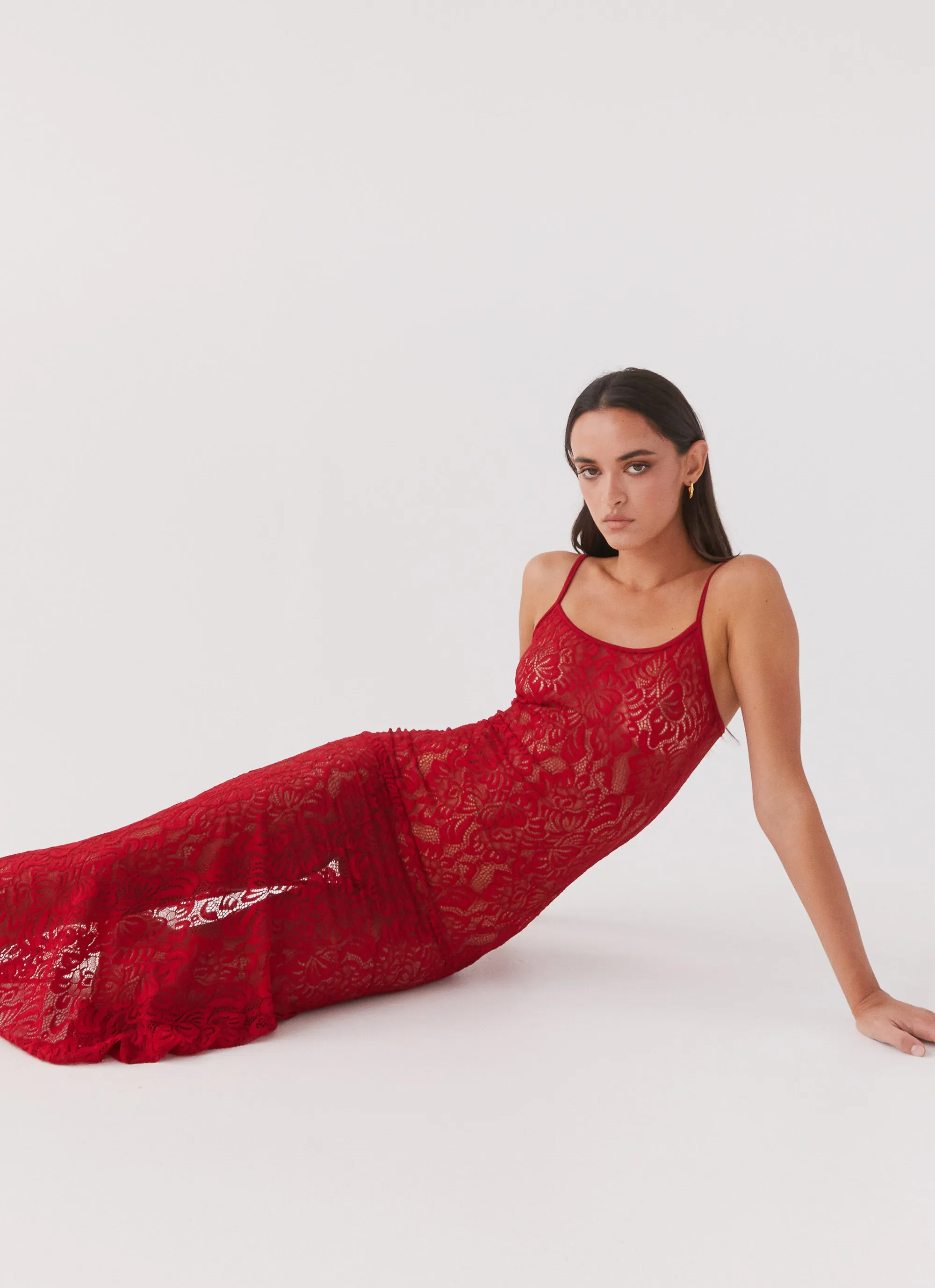 Leona Lace Maxi Dress - Red Rose