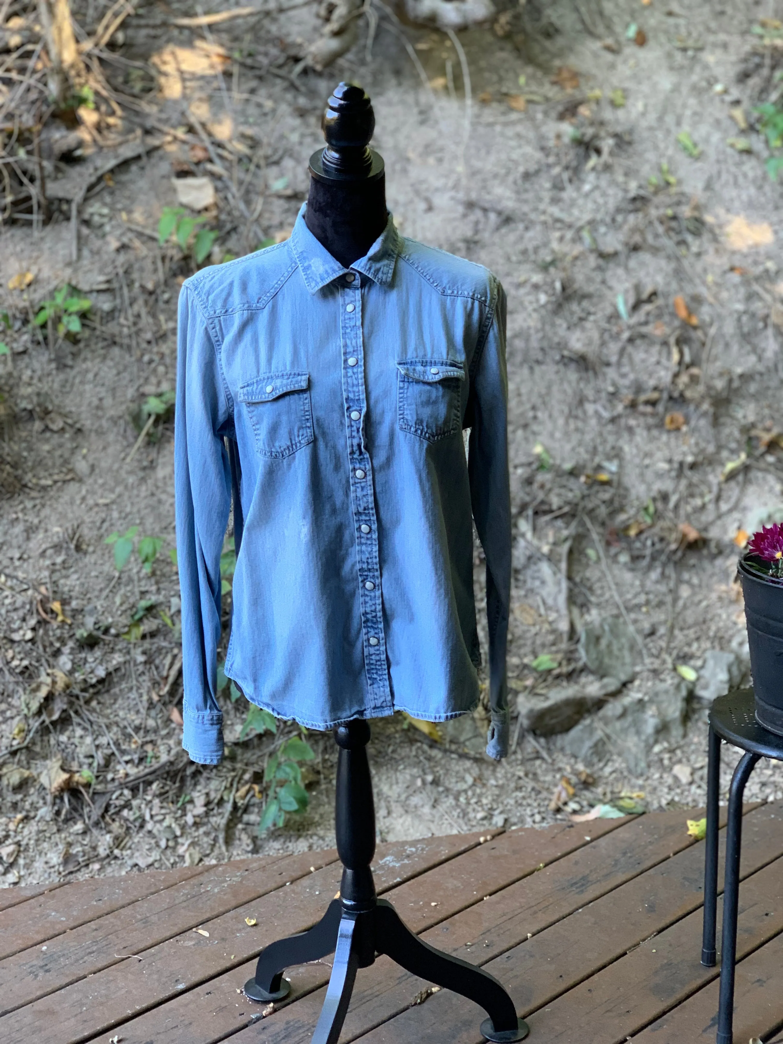 Light Denim Shirt with Pearl Snaps