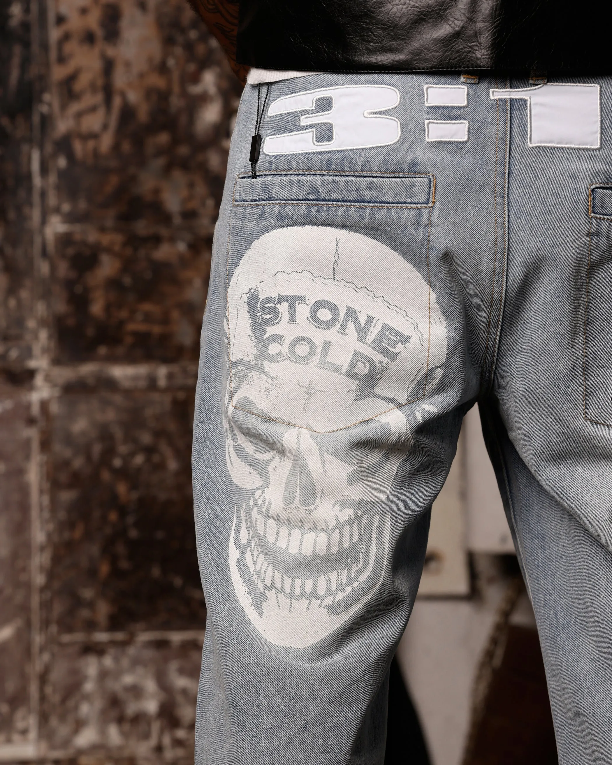 Loiter X WWE Stone Cold Washed Jeans Vintage Blue Wash