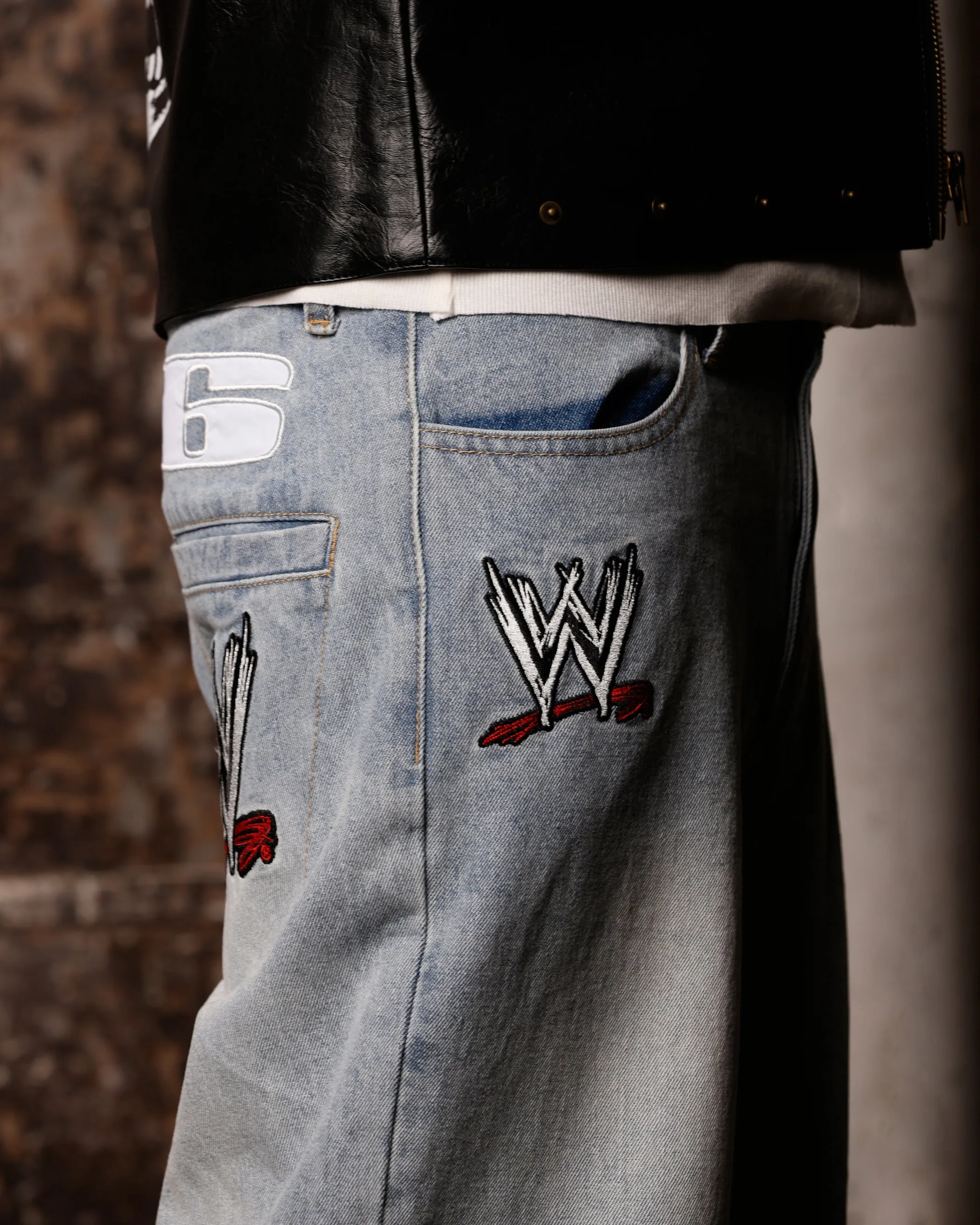 Loiter X WWE Stone Cold Washed Jeans Vintage Blue Wash