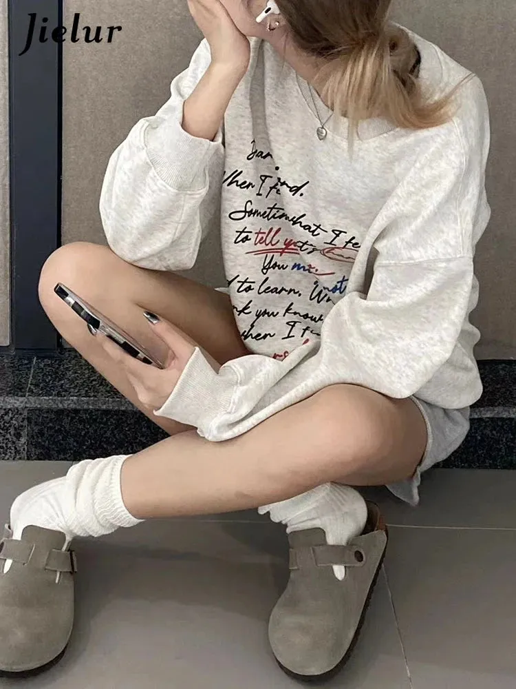 Loose O-neck Pullovers Chicly Letter Printing Warm Female Hoodies Basic Simple Casual Fashion Solid Color Women Hoodies