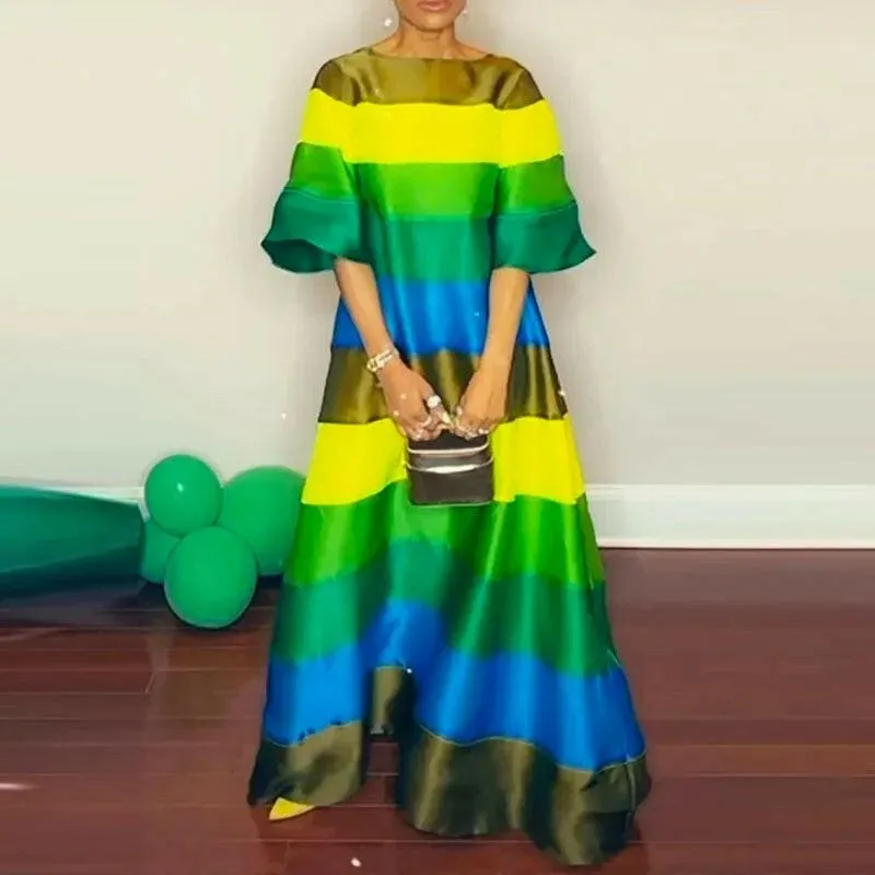 Luxury Rainbow Striped Evening Dress for Elegant Occasions