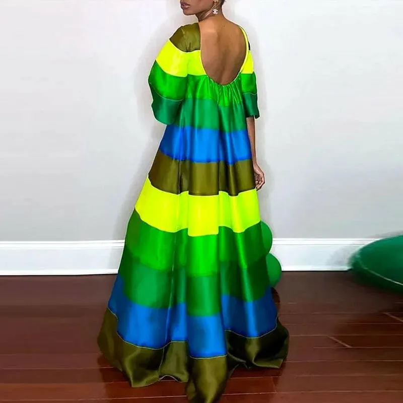 Luxury Rainbow Striped Evening Dress for Elegant Occasions