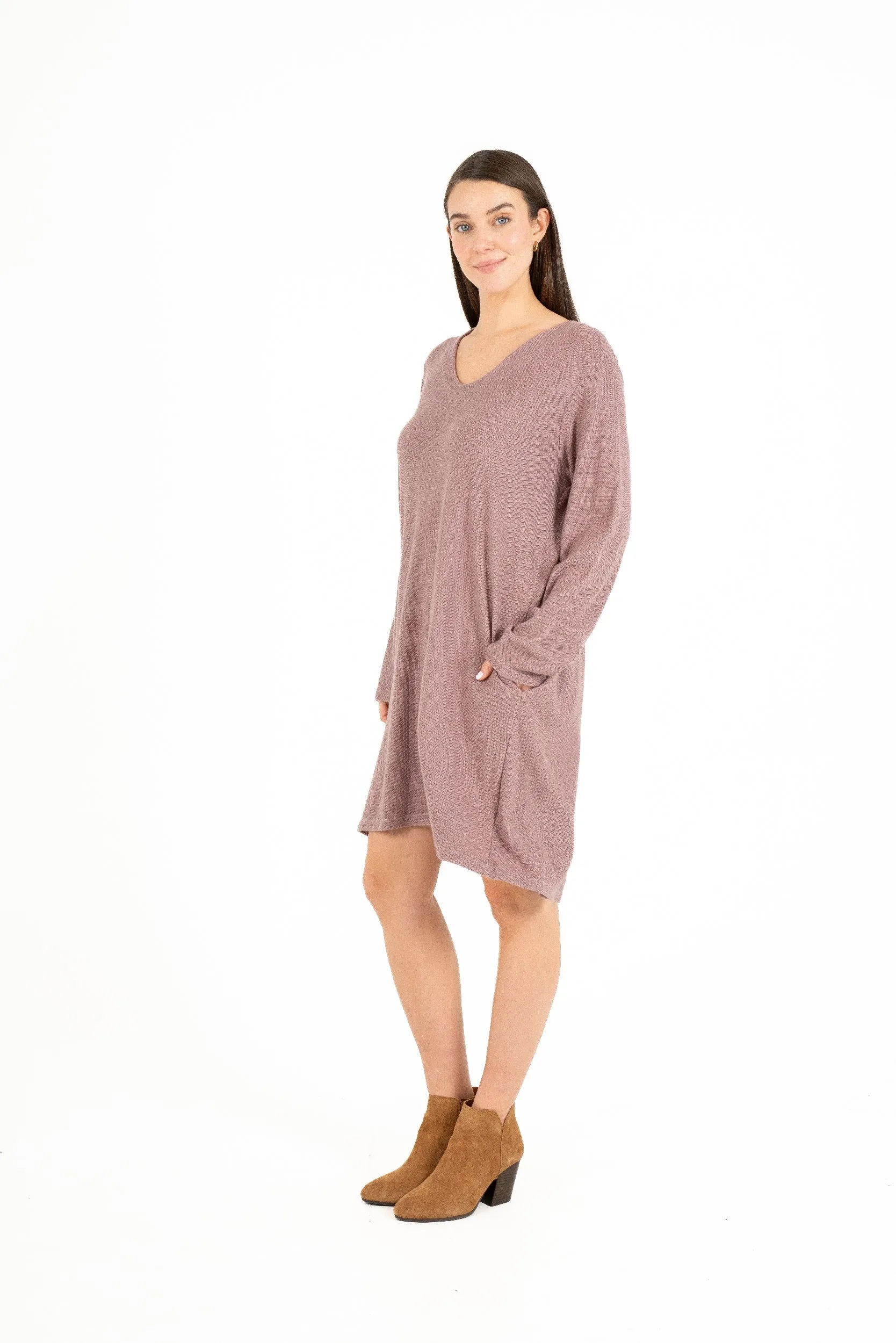 M Made in Italy – V-Neck Long Sleeve Dress With Flap Panels And Pockets