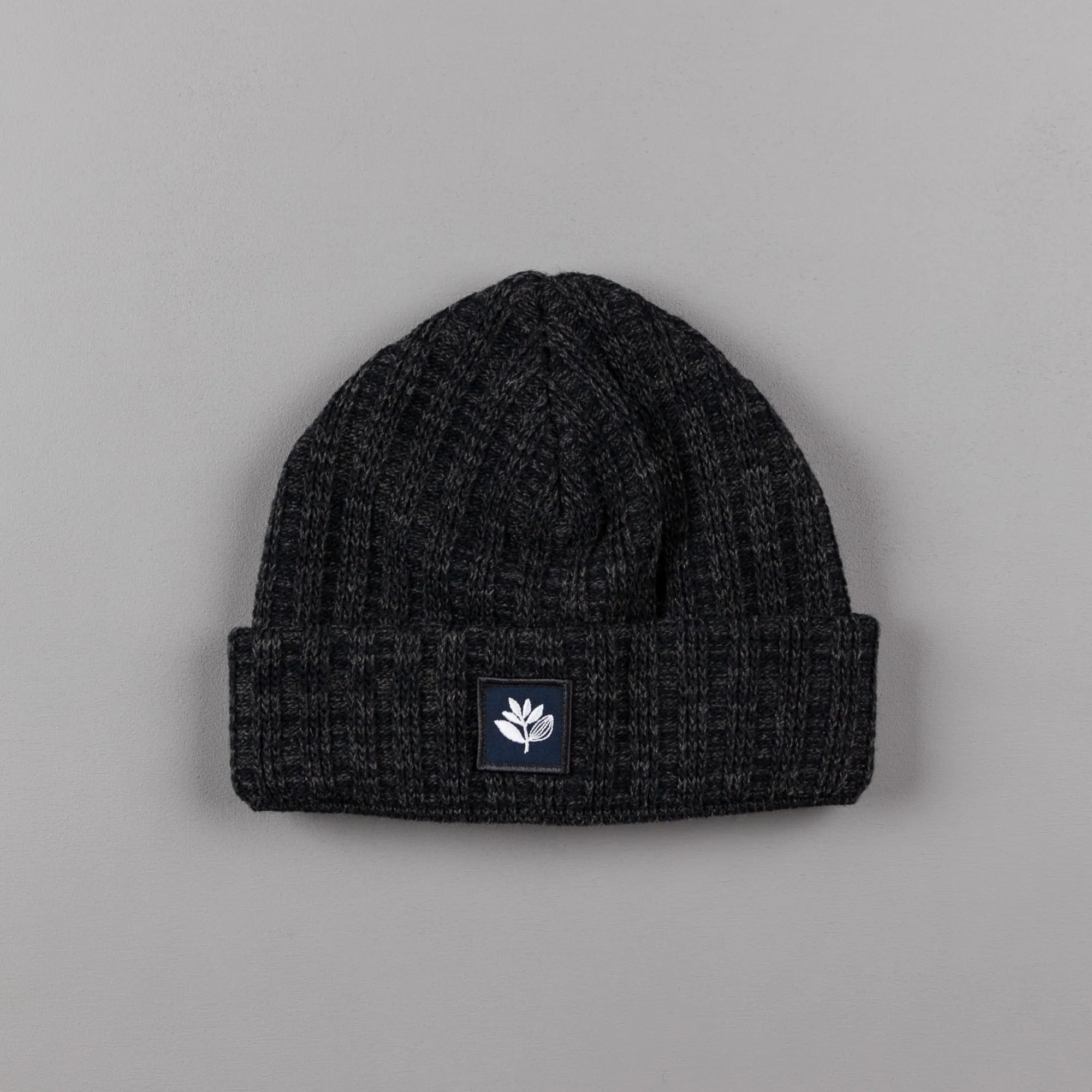 Magenta Ribbed Wool Beanie - Charcoal Blue