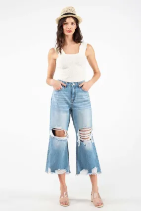 Medium Blue High Rise Crop Straight Women Jeans