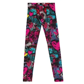 Men's Dance Leggings - Red Graffiti Hearts