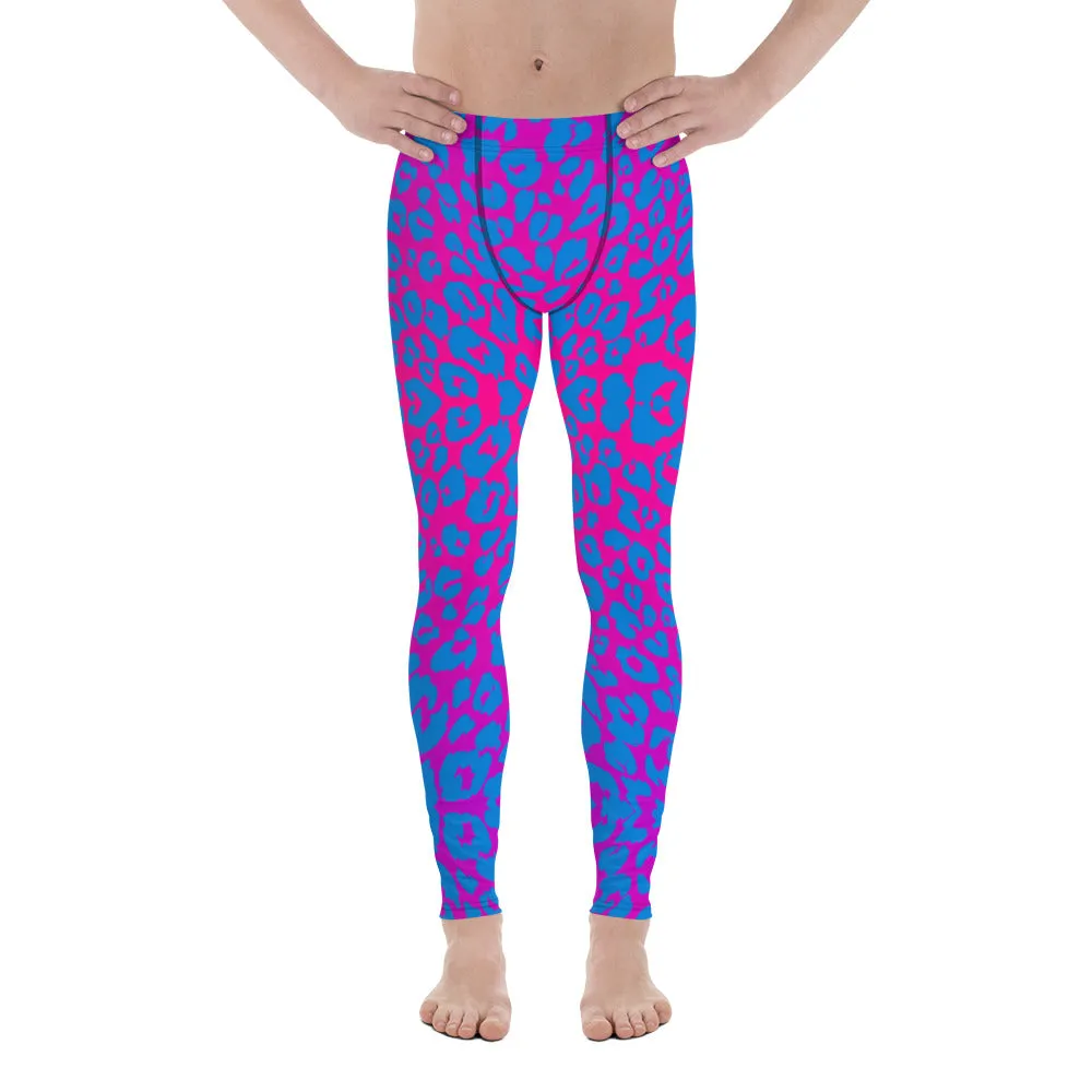 Mens Leggings, Leopard Print, Pink, Blue