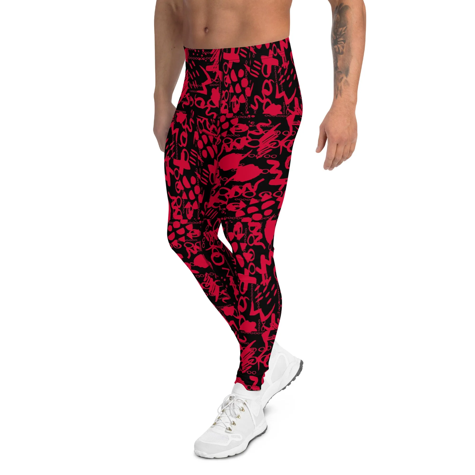 Men's Leggings, Men Gym Leggings, Wrestling Pants, Gifts for Him, Yoga Leggings, Rave Pants, Festival Tights, Black, Red