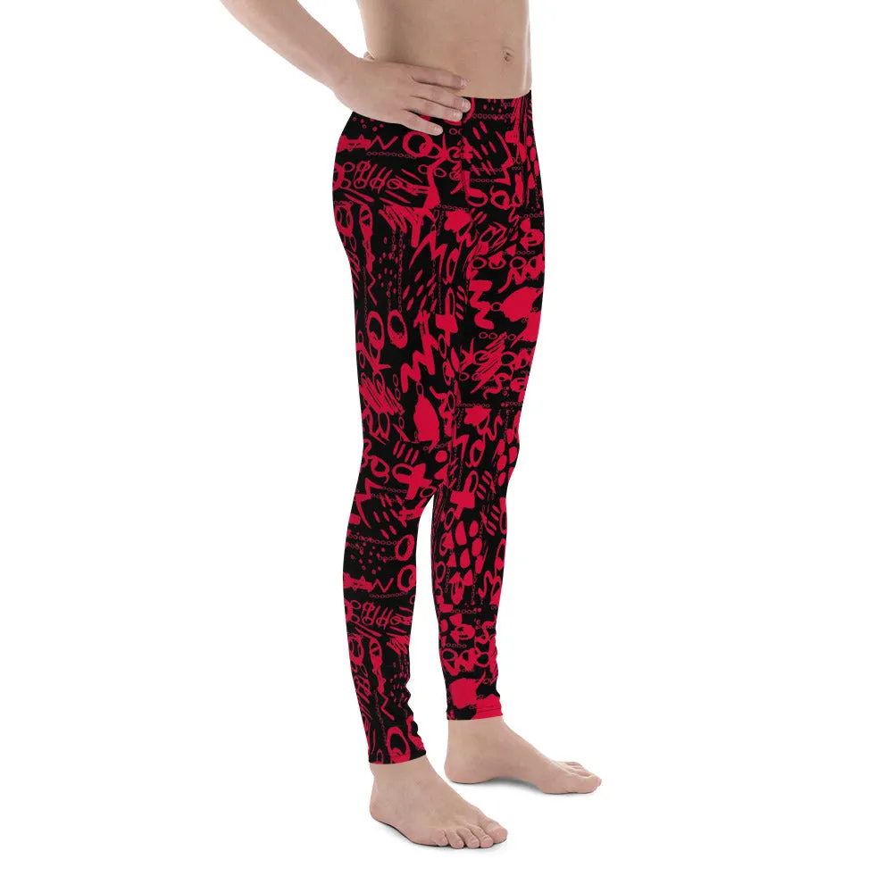 Men's Leggings, Men Gym Leggings, Wrestling Pants, Gifts for Him, Yoga Leggings, Rave Pants, Festival Tights, Black, Red