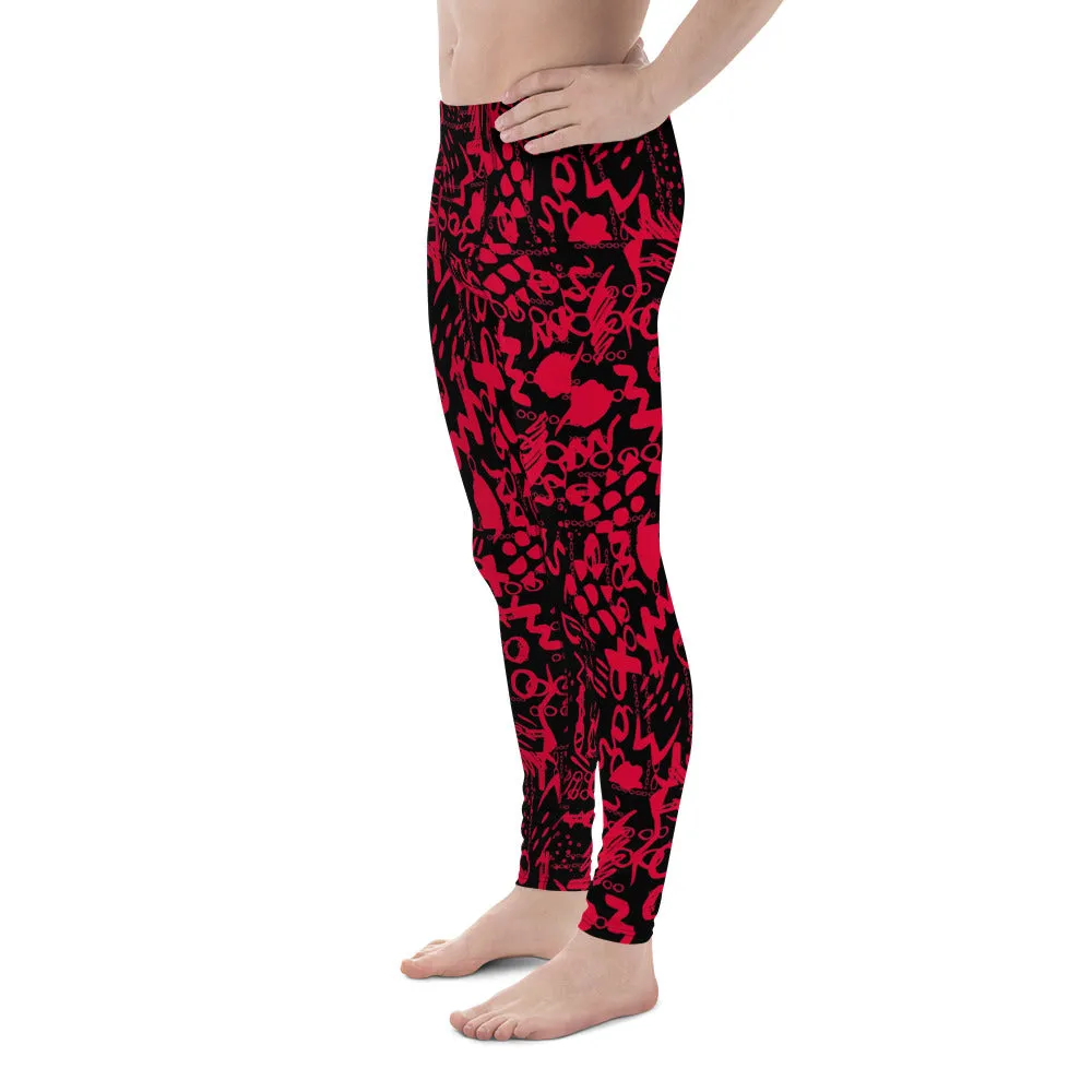 Men's Leggings, Men Gym Leggings, Wrestling Pants, Gifts for Him, Yoga Leggings, Rave Pants, Festival Tights, Black, Red