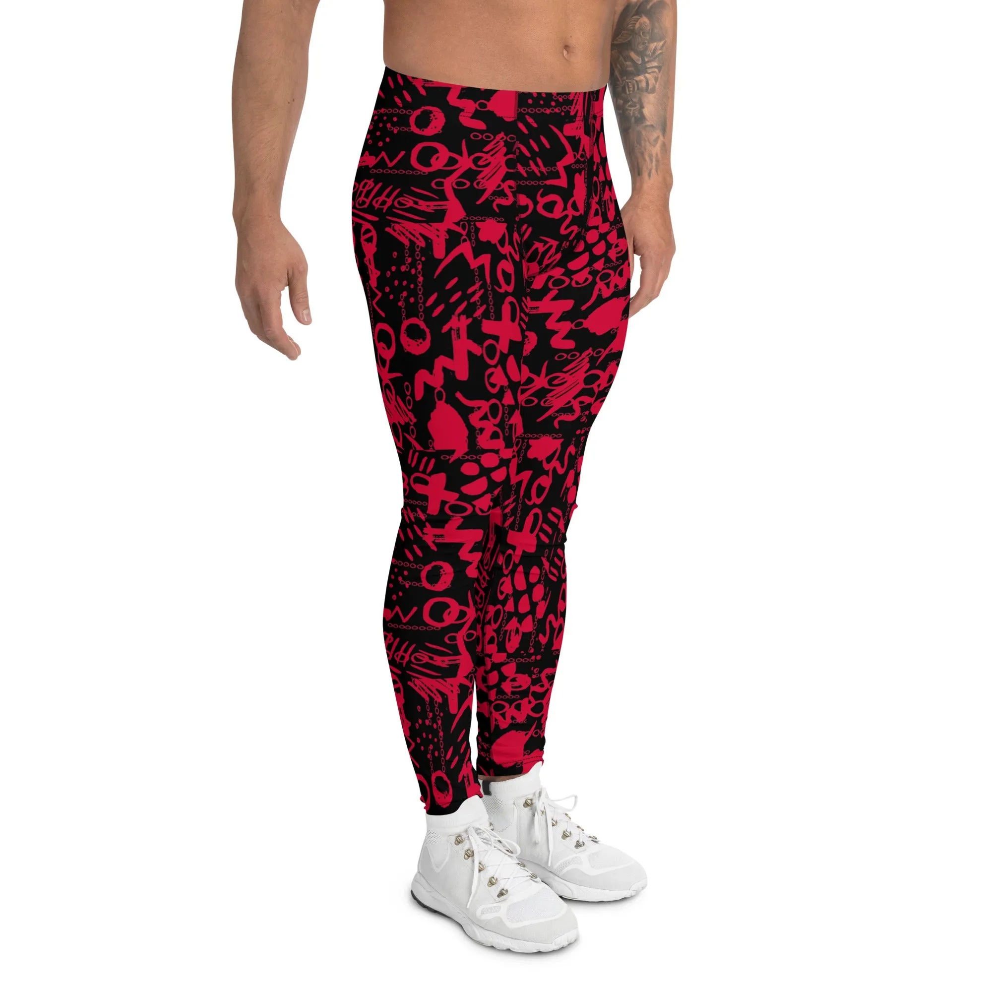 Men's Leggings, Men Gym Leggings, Wrestling Pants, Gifts for Him, Yoga Leggings, Rave Pants, Festival Tights, Black, Red