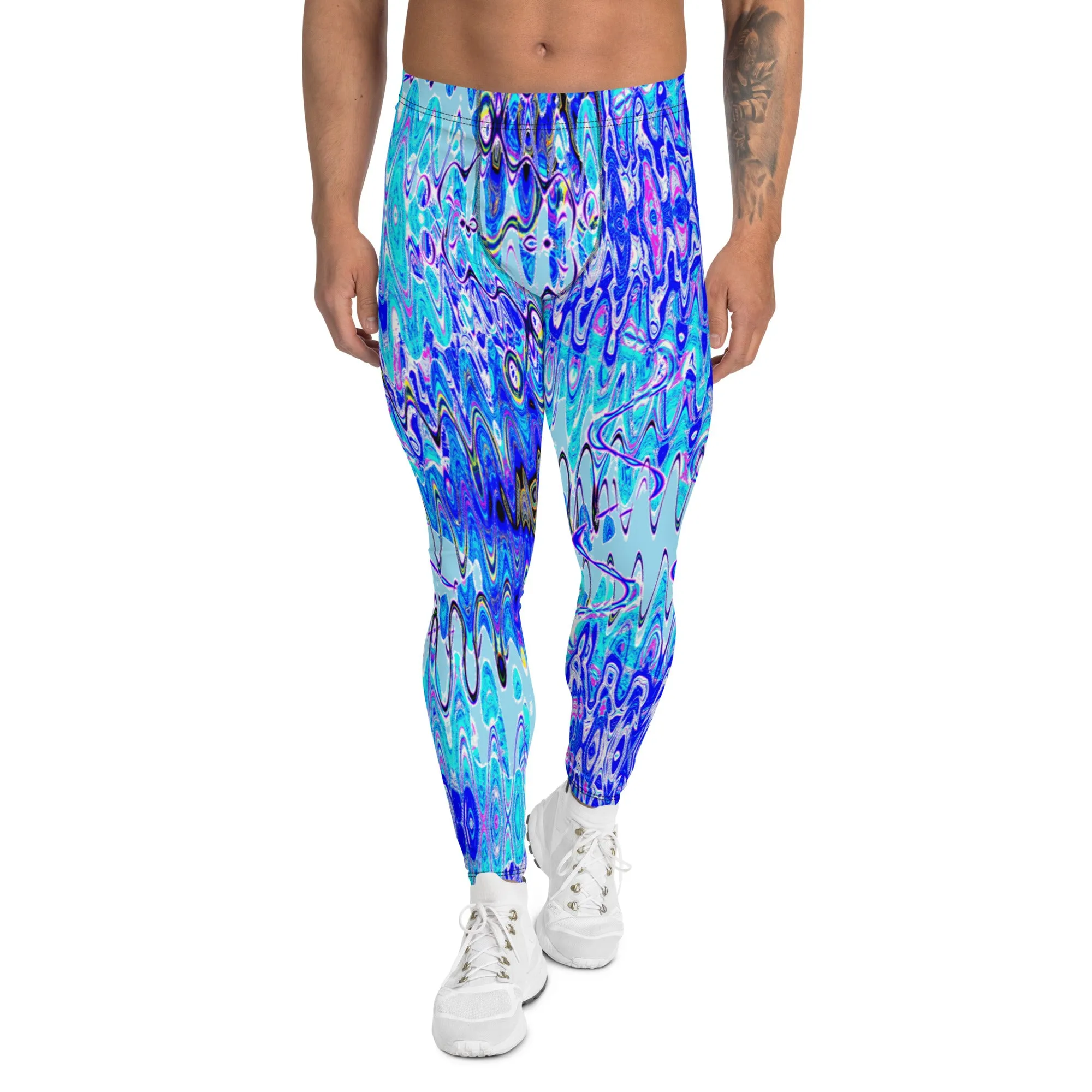 Men's Leggings, Pisces Dream, Blue, Grey, White, Party Pants, Festival, Gym, Wrestling Tights, Yoga, Man Pants