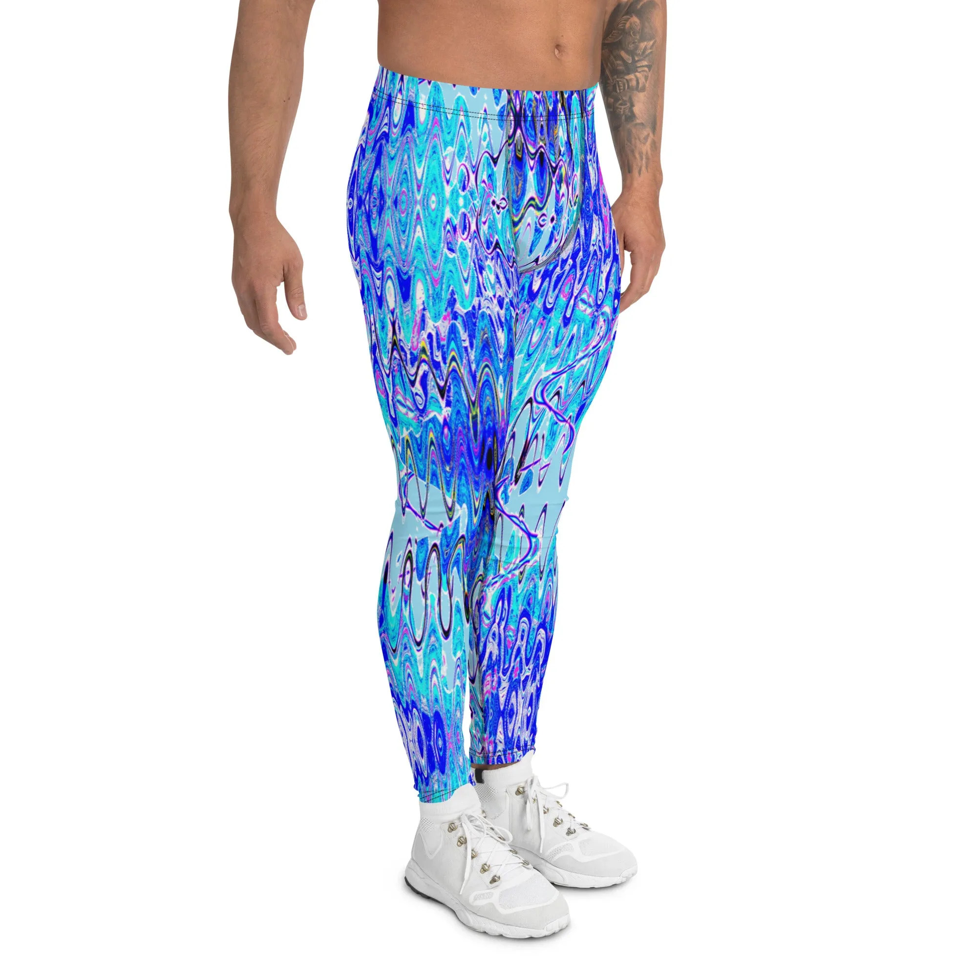 Men's Leggings, Pisces Dream, Blue, Grey, White, Party Pants, Festival, Gym, Wrestling Tights, Yoga, Man Pants