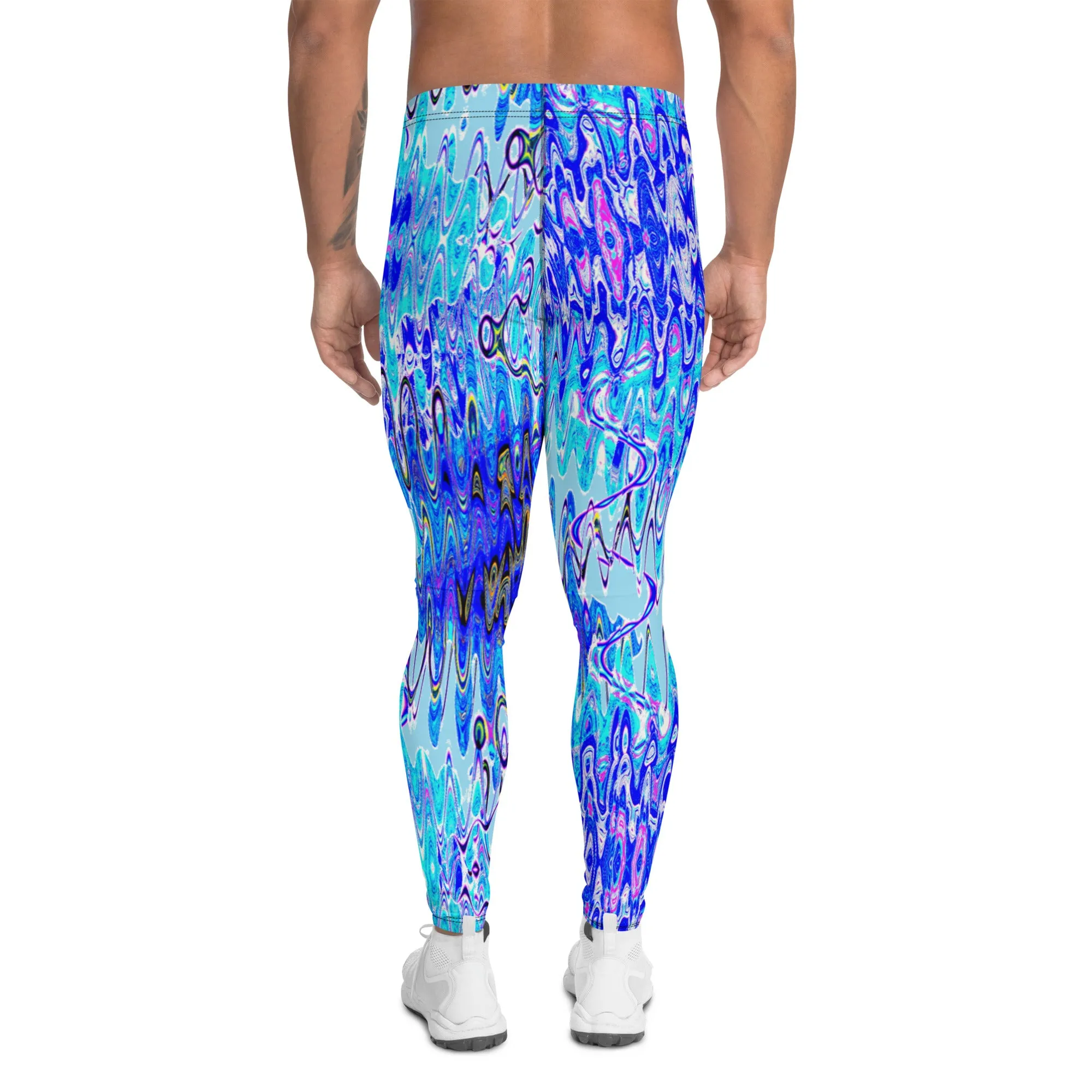 Men's Leggings, Pisces Dream, Blue, Grey, White, Party Pants, Festival, Gym, Wrestling Tights, Yoga, Man Pants