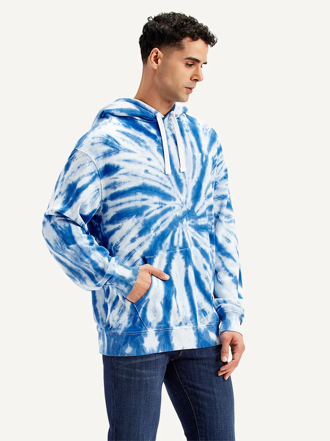 Men's Tie-Dye Blue Hooded Sweatshirt