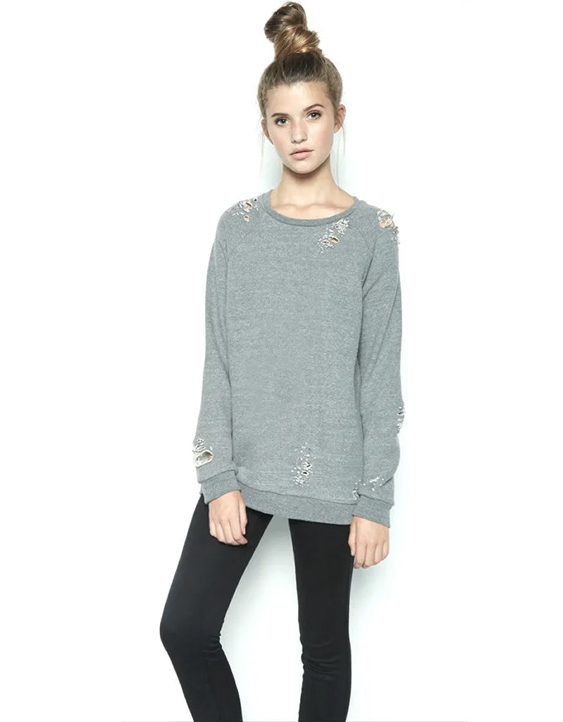 Michael Lauren Draco Oversized Distressed Pullover in Heather Grey