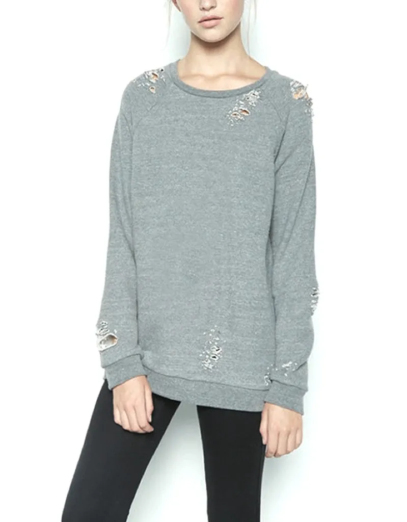 Michael Lauren Draco Oversized Distressed Pullover in Heather Grey