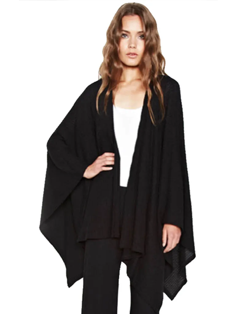 Michael Lauren Guiseppe Blanket Wrap in Black Waffle