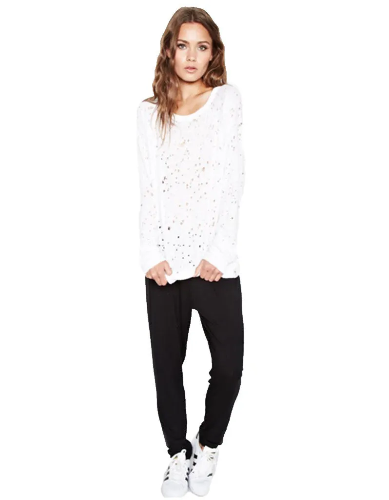 Michael Lauren Kenny Pullover w/Holes in White