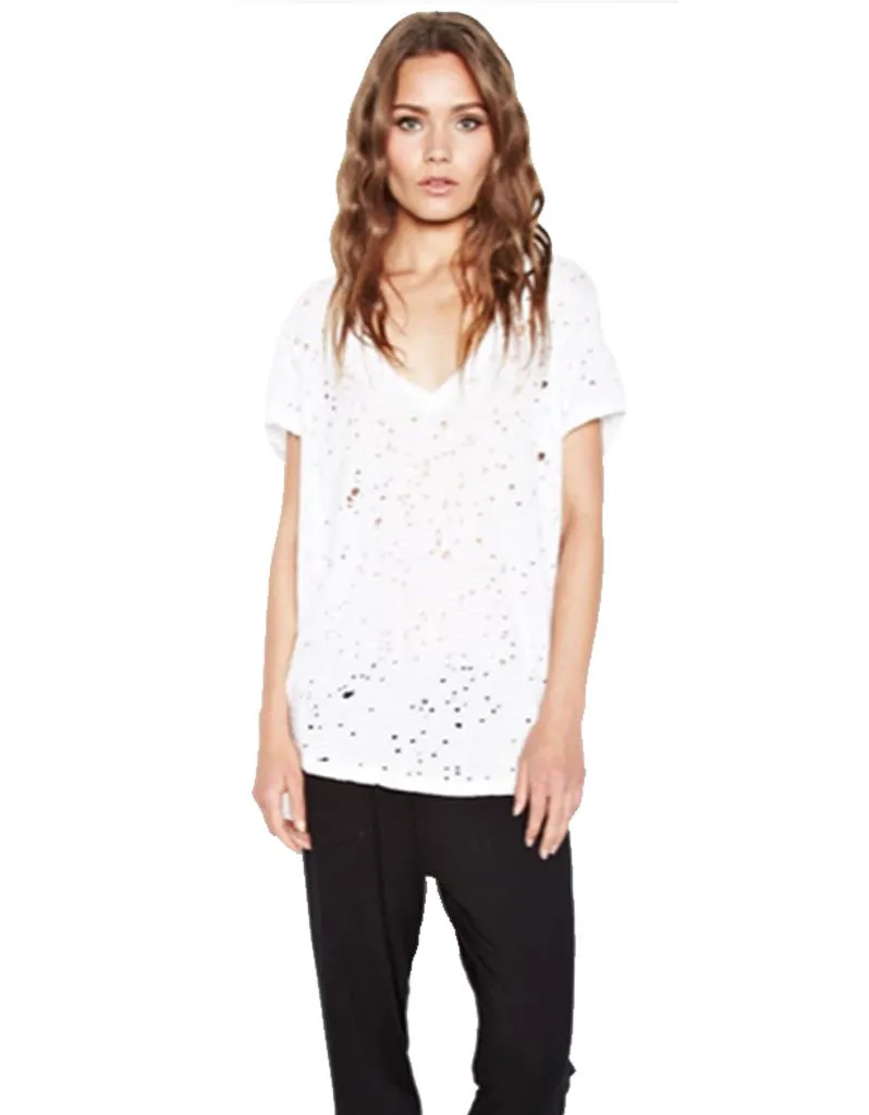 Michael Lauren Poet V-Neck Tee w/Holes in White