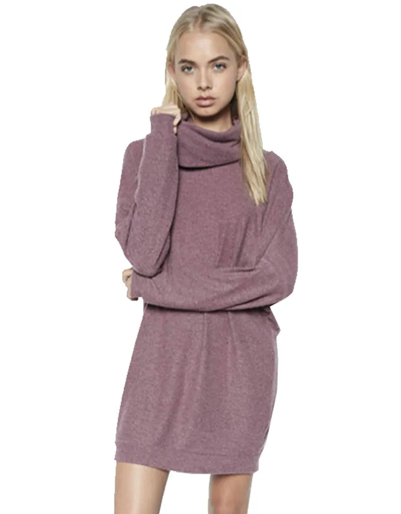 Michael Lauren Vargus L/S Draped Turtleneck Dress in Sangria