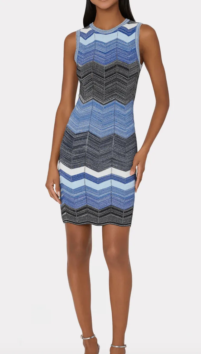 Milly Zig Zag Knit Mini Dress in Navy Multi