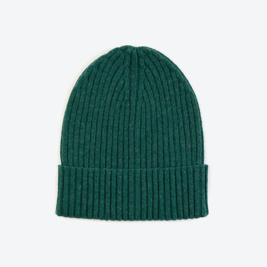 Miss Pompom Green Wool-Ribbed Beanie