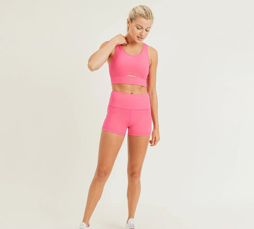 Mono B GREEN Peekaboo Sports Bra and Biker Shorts in Pink