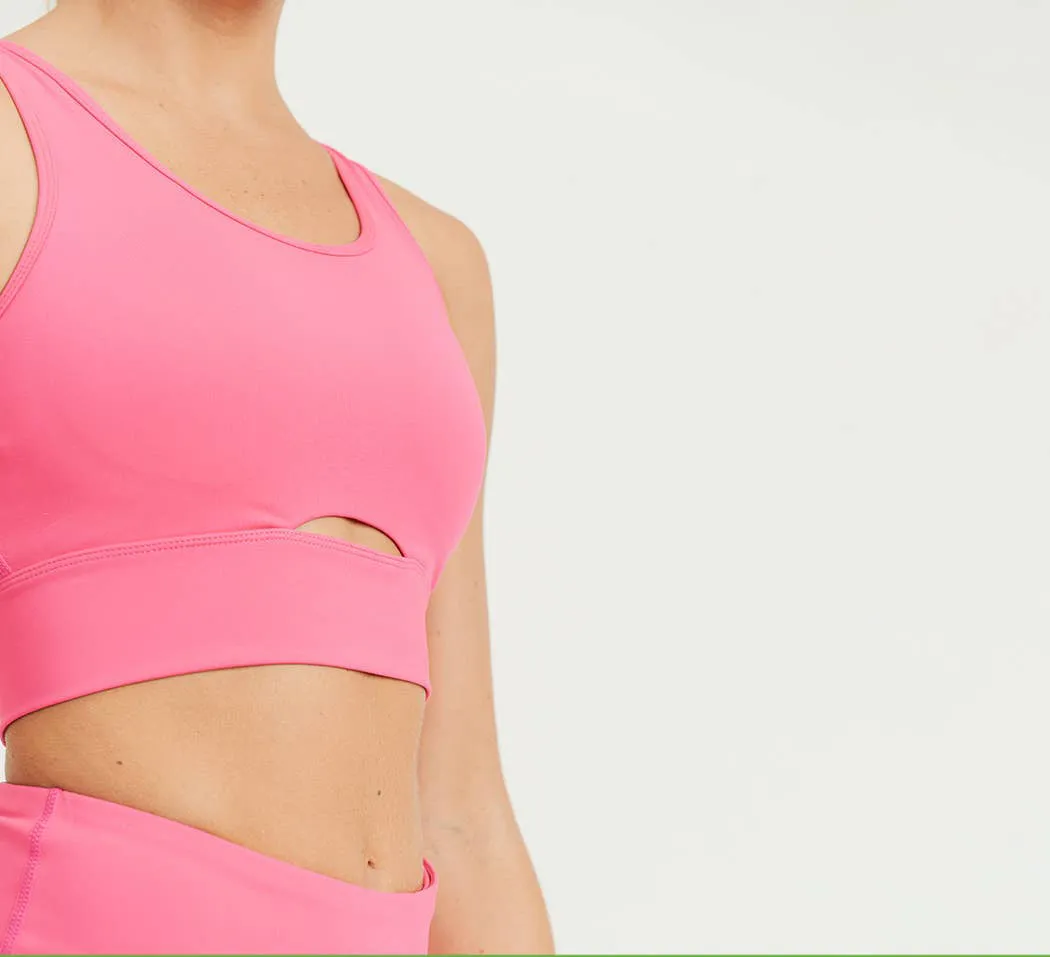 Mono B GREEN Peekaboo Sports Bra and Biker Shorts in Pink