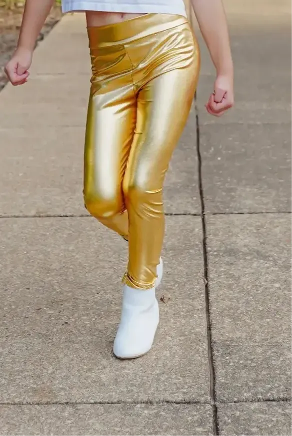 Never Basic Metallic Gold Ankle Bow Accent Leggings