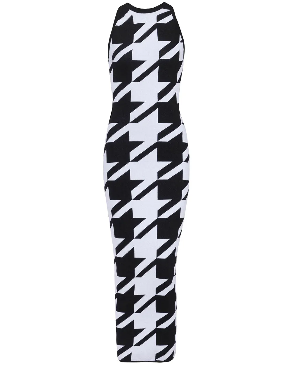 Noir and Blanc Houndstooth Knit Midi Dress