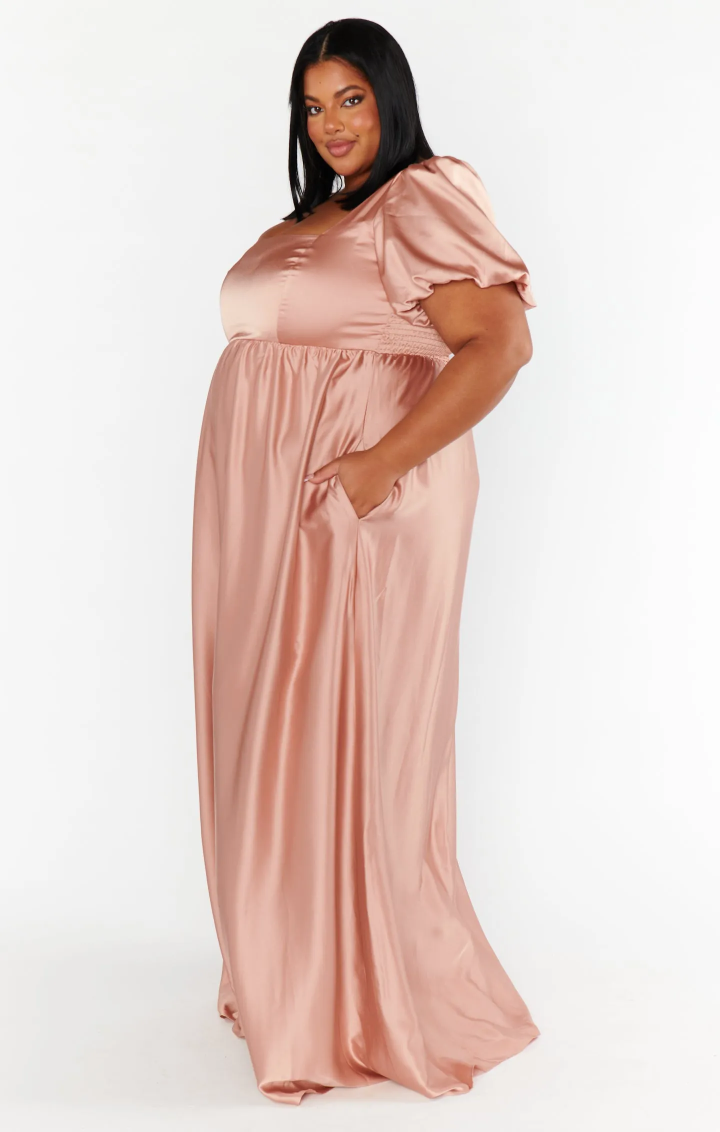 Nora Maxi Dress ~ Rose Gold Luxe Satin